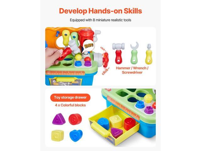Musical Workbench Toy, Sounds & Lights, Musical Learning Workbench for Toddler Age 2 Years and Up, Baby Pretend Play Tool Set, Infant Shape Sorter...