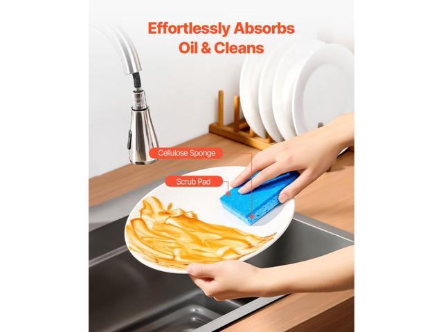 Sponges, 12 Pcs Durable Natural Kitchen Sponges with Cellulose & Scrub Pad, Easy-to-Rinse Cleaning Sponges with Honeycomb Structure & Quick Water...