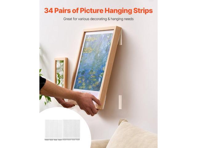 Picture Hanging Strips, 34 Pairs, Large Picture Hangers with Removable Adhesive, Hook & Loop Strips, Wall Hanging Strips for Damage Free Picture...