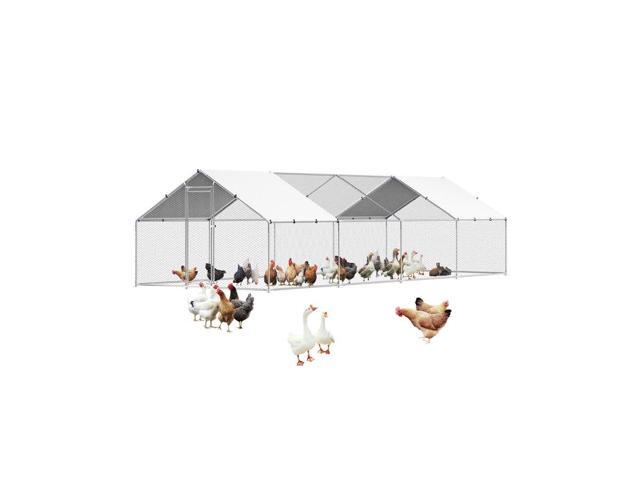 VEVOR Metal Chicken Coop 9.8x26.2x6.5 ft Walk-in Chicken Run with Cover Spire Roof