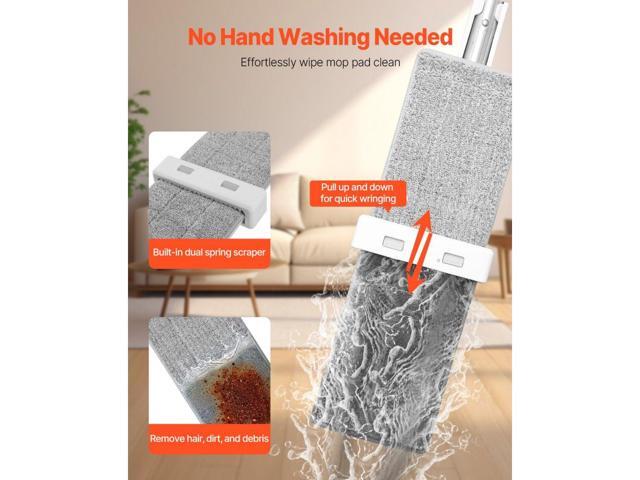Flat Mop, Self Wringing, Microfiber Floor Mop with 4 Reusable & Washable Mop Pads for Dry & Wet Floor Cleaning, Microfiber Flat Mop with Stainless...