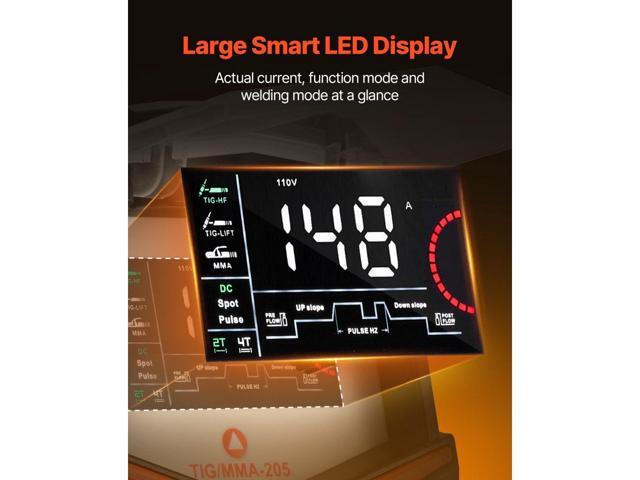 TIG Welder, 205A 3-In-1 Welding Machine (Large LED Display)- DC TIG/DC Pulse TIG/MMA(Stick), 110 & 220V Dual Voltage Electric Welder with IGBT...