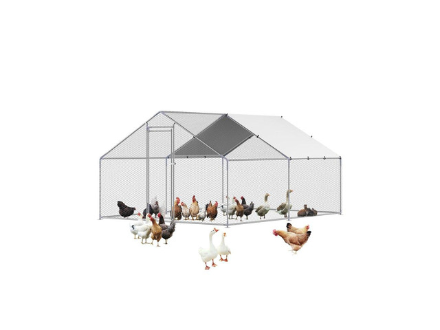 VEVOR Metal Chicken Coop 9.8x13.1x6.5 ft Walk-in Chicken Run with Cover Spire Roof