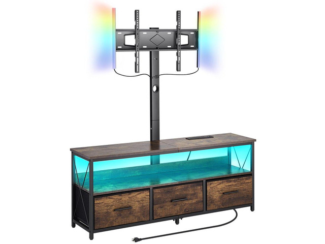 VEVOR 52' TV Stand with Mount for up to 75 in TVs, Entertainment Center with Power Outlet & LED Lights, Height Adjustable TV Console with Mount...