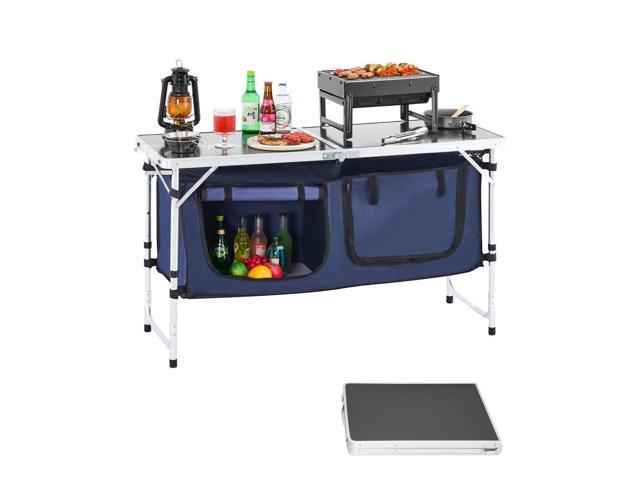 VEVOR Camping Kitchen Table Folding Portable Cook Station 3 Adjustable Height Aluminum