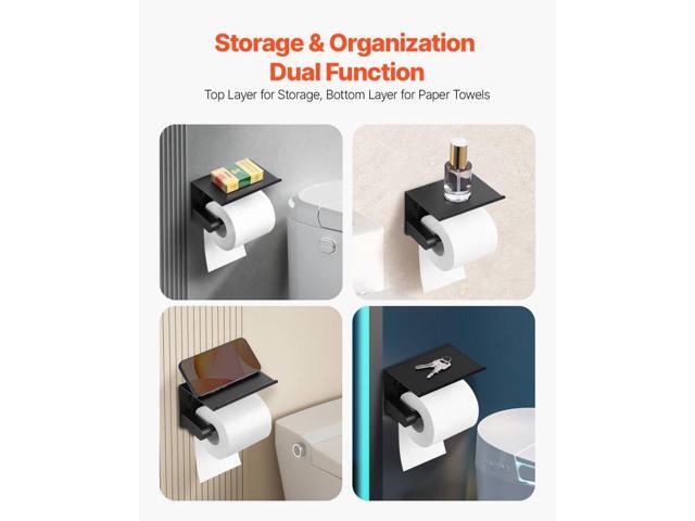 Toilet Paper Holder with Shelf, Fits Mega Rolls Size, Stainless Steel Rustproof Material, Wall Mounted with Screws and Double-Sided Tape, Toilet...