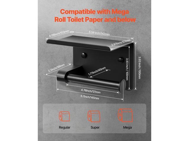 Toilet Paper Holder with Shelf, Fits Mega Rolls Size, Stainless Steel Rustproof Material, Wall Mounted with Screws and Double-Sided Tape, Toilet...