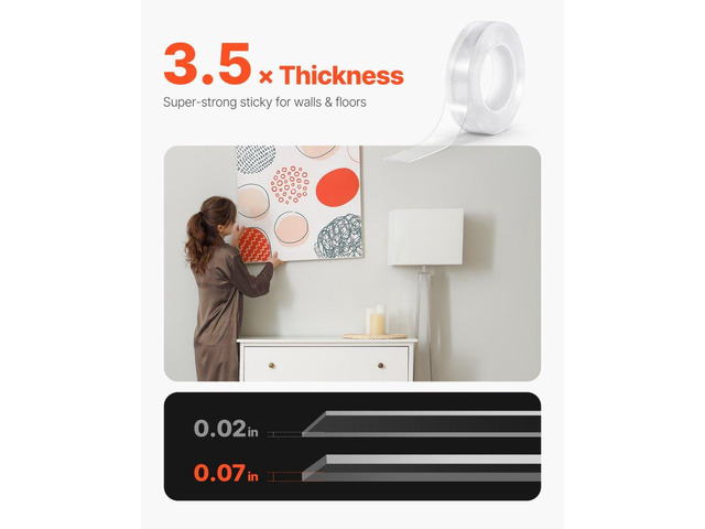 Double Sided Tape Heavy Duty, 16 ft Long Nano Mounting Tape, Strong Adhesive & Reusable, Clear Two Sided Wall Tape, Removable Poster Picture...