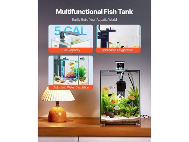 VEVOR 5 Gallon Fish Tank Aquarium Smart Square Clear Glass 3 Color Self Cleaning