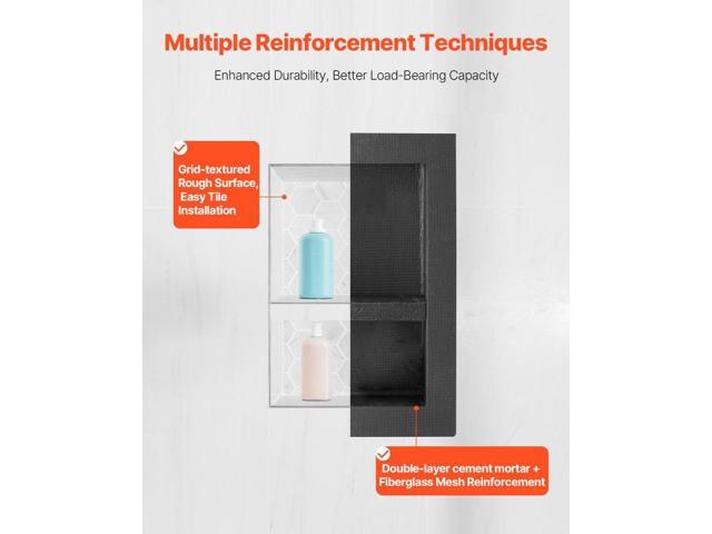 Shower Niche, 16 x 20 x 4 inch Recessed Wall Niche with Movable Divider Shelf, Modern Soap & Shampoo Storage Organizer, Square Corners, Sealed...