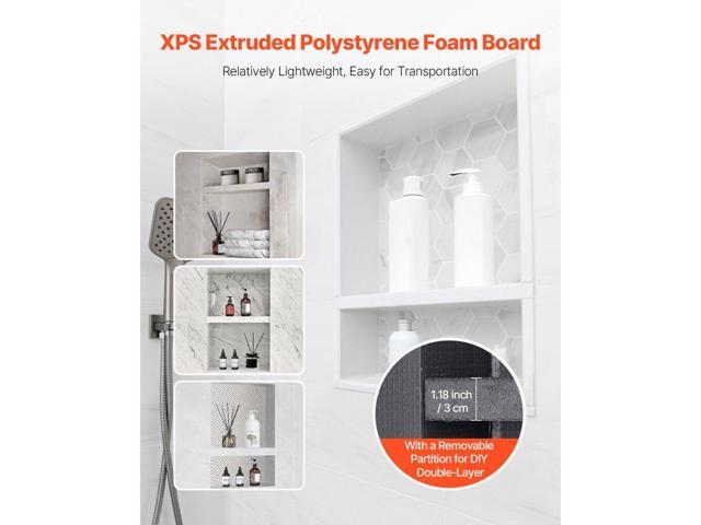 Shower Niche, 16 x 20 x 4 inch Recessed Wall Niche with Movable Divider Shelf, Modern Soap & Shampoo Storage Organizer, Square Corners, Sealed...