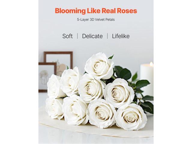 Artificial Flowers, 60 pcs Real Looking White Foam Fake Roses Bulk, White Faux Bridal Shower with Stems for DIY Wedding Bouquets, Home Centerpieces...