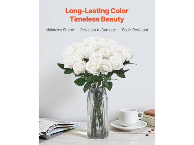 Artificial Flowers, 60 pcs Real Looking White Foam Fake Roses Bulk, White Faux Bridal Shower with Stems for DIY Wedding Bouquets, Home Centerpieces...