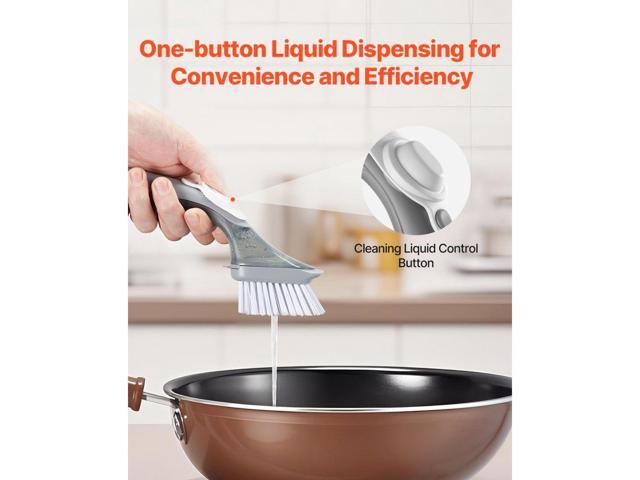 Soap Dispensing Dish Brush, Kitchen Scrub Brushes with 3 Brush Heads, Dish Cleaning Brushes with PP Handle and Curved Bristles, Ideal for Pots,...