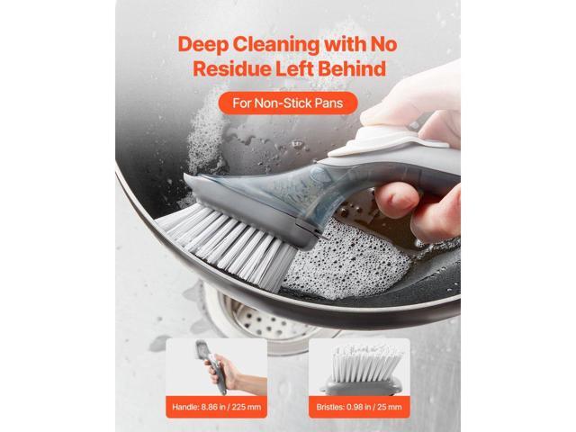 Soap Dispensing Dish Brush, Kitchen Scrub Brushes with 3 Brush Heads, Dish Cleaning Brushes with PP Handle and Curved Bristles, Ideal for Pots,...