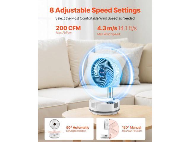 8 inch Foldable Rechargeable Oscillating Fan 3 in 1 Remote 8 Speeds