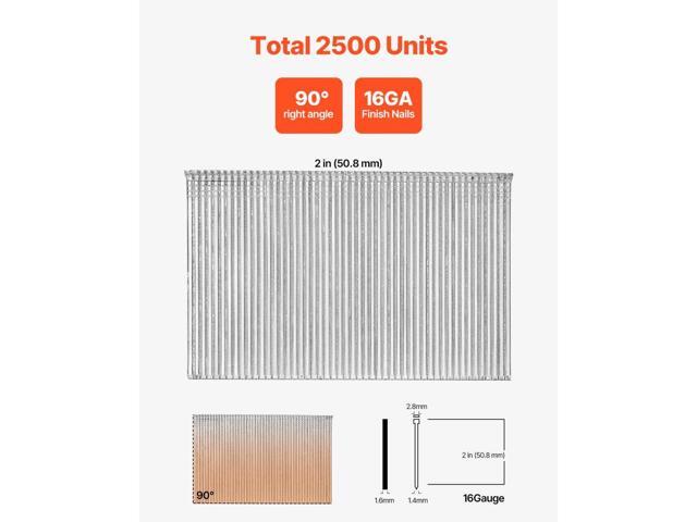 16 Gauge Finish Nails, 2 in Straight Finishing Nails, 2500-Count Galvanized Finishing Nail, Heavy-Duty 16 GA Brad Nail with Galvanized Anti-Rust...
