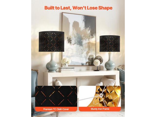 Drum Lamp Shade 2 Set 13 x 13 x 10 in Medium Round Lampshade with Harp (Black)