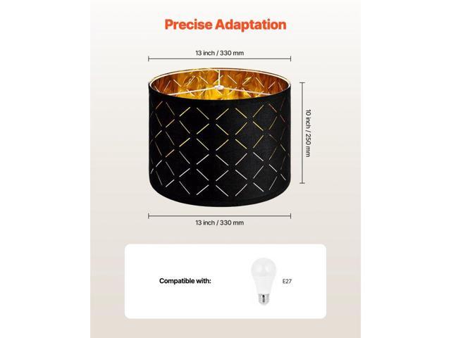 Drum Lamp Shade 2 Set 13 x 13 x 10 in Medium Round Lampshade with Harp (Black)