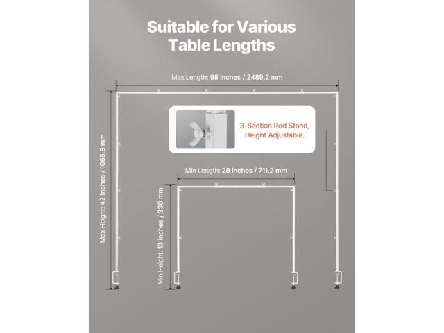 Over The Table Rod Stand with Clamps, 13'-42'' Tall & 28'-98' Length Adjustable, Metal Table Arch Stand, Tabletop Balloon Arch Frame for Wedding...