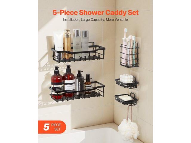 Shower Caddy, 5 Pack Adhesive Bathroom Shower Storage Organization Shelves Rack Set, 40 lbs Large Weight Capacity, with Soap and Toothbrush Holder,...