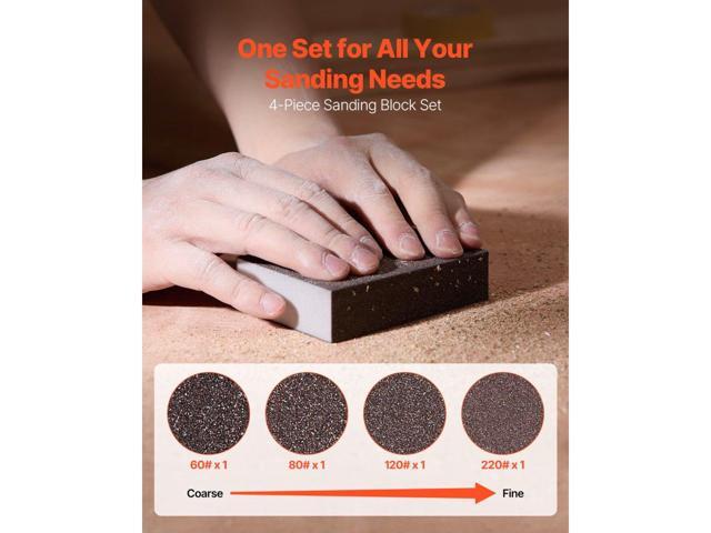 Sanding Sponge, 4 Pcs, 60/80/120/220 Grit Assortment, Washable and Reusable Sanding Blocks for Dry & Wet Use, Coarse to Fine Sandpaper Blocks, for...