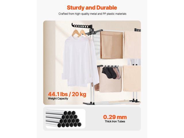 Clothes Drying Rack, 4-Tier Foldable Laundry Dryer Rack, Metal Drying Racks with 24 Drying Rods, Free-Standing and Portable Hanger with 4 Castors...