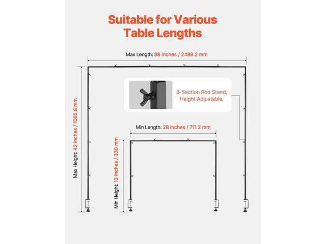 Over The Table Rod Stand with Clamps, 13'-42' Tall & 28'-98' Length Adjustable, Metal Table Arch Stand, Tabletop Balloon Arch Frame for Wedding...