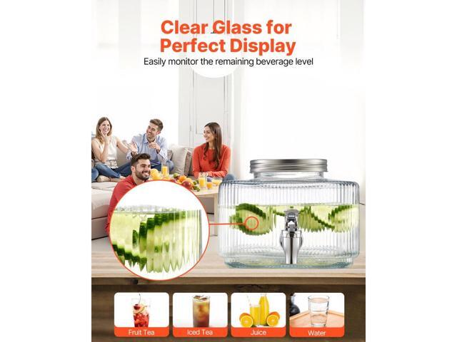 Beverage Dispenser, 0.8 Gallon Drink Dispensers for Parties, Glass Juice Dispenser with No-Drip Spigot and Lid, Iced Tea Lemonade Juice Water...