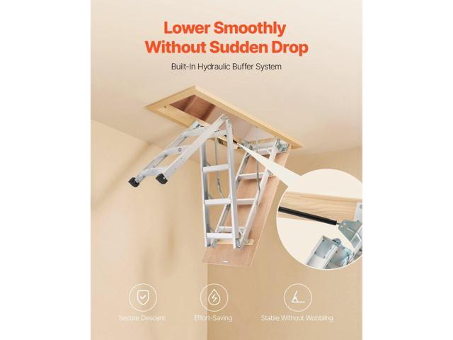 Attic Ladder, 375LBS / 170KG Capacity, 9.8 to 10.3 ft / 3 to 3.13 m Height Adjustable, Multi-Purpose Foldable Aluminium Attic Stairs, Fits 7.66 to...
