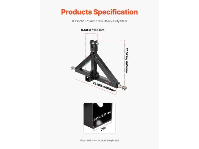 3 Point 2' Trailer Hitch Receiver Tractor Quick Hitch Adapter 3000lbs Capacity