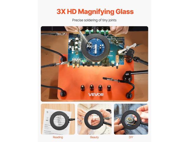 Magnetic Helping Hands Soldering Station, Third Hand Soldering Tool with 3X LED Magnifying Lamp, 4 PCB Holders & 360 Hot Air Gun Holder, Heavy-Duty...