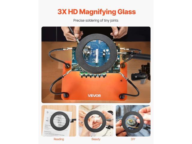 Magnetic Helping Hands Soldering Station, 4 Flexible Arms Third Hand Tool with 3X LED Magnifying Lamp & Non-Slip Heavy-Duty Base, Soldering Helping...