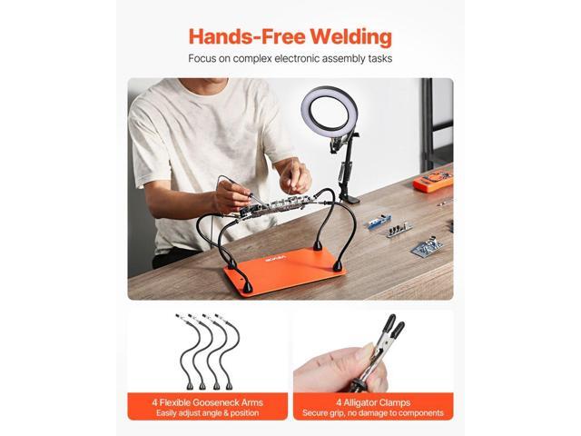 Magnetic Helping Hands Soldering Station, 4 Flexible Arms Third Hand Tool with 3X LED Magnifying Lamp & Non-Slip Heavy-Duty Base, Soldering Helping...