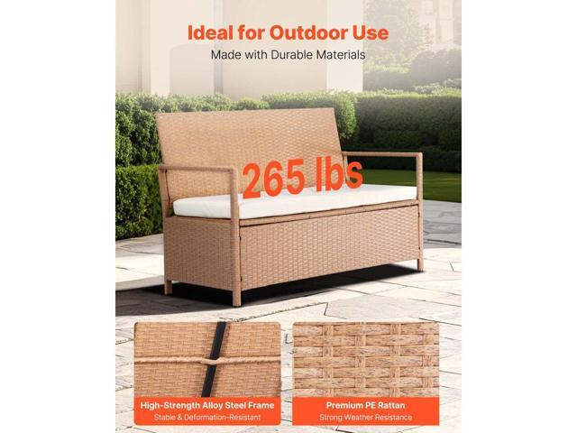 Outdoor Storage Bench, 2-Person PE Rattan Storage Bench, 70 Gal Deck Box with Cushion, Supports up to 265 lbs, Weatherproof Outdoor Seating & Porch...