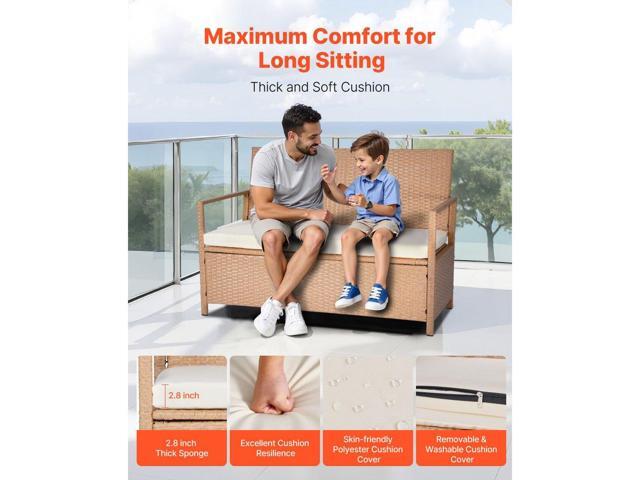 Outdoor Storage Bench, 2-Person PE Rattan Storage Bench, 70 Gal Deck Box with Cushion, Supports up to 265 lbs, Weatherproof Outdoor Seating & Porch...