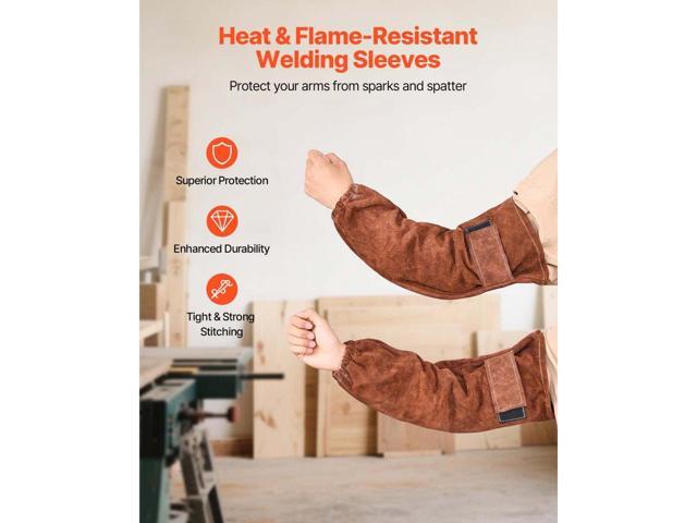 Leather Welding Sleeves, Heavy Duty Cowhide Flame Resistant Work Sleeves for Arm Protection, Heat-Resistant Safety Sleeve for Welding,...