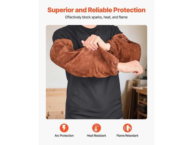 Leather Welding Sleeves, Heavy Duty Cowhide Flame Resistant Work Sleeves for Arm Protection, Heat-Resistant Safety Sleeve for Welding,...