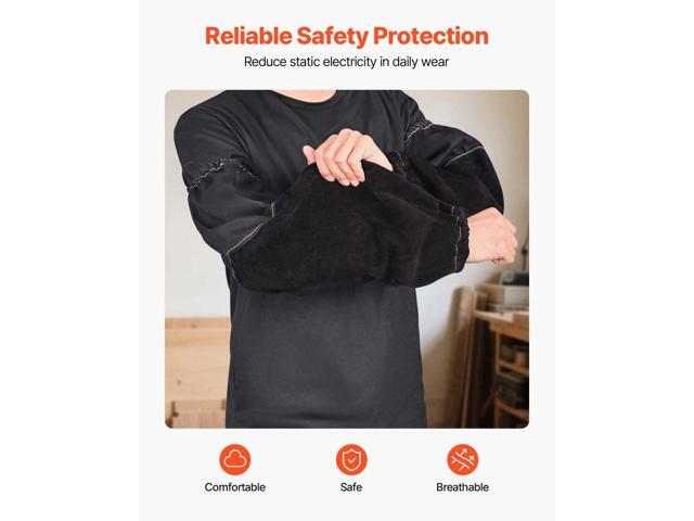 Flame Resistant Welding Work Sleeves, Heavy Duty Cowhide Leather & FR Cotton Arm Protection Sleeves for Men Women - with Elastic Cuffs for Welding,...