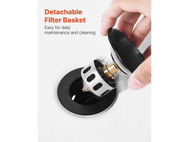 Bathroom Sink Drain with Overflow, Brass and 304 Stainless Steel Pop Up Drains, Anti-Clogging Vessel Sink Drain Strainer, All Metal Hair Catcher...