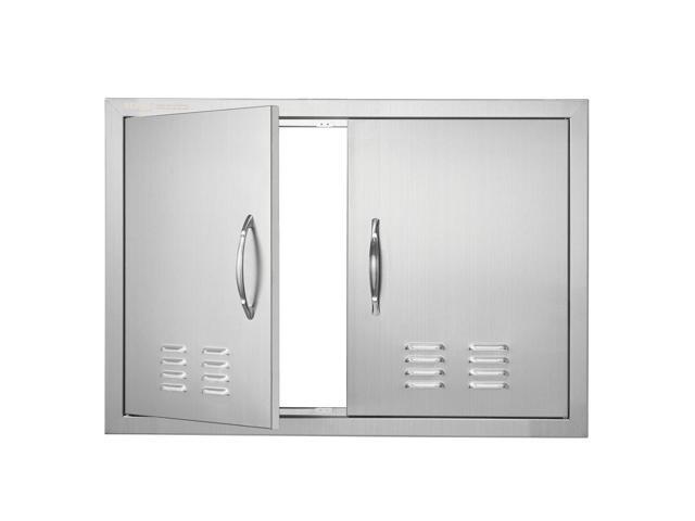 BBQ Access Door, 30W x 21H Inch Double Outdoor Kitchen Door, Stainless Steel Flush Mount Door, Wall Vertical Door with Handles and Vents, for BBQ...