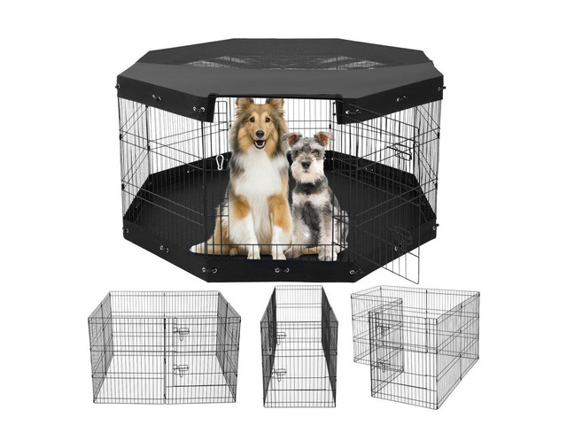 VEVOR Dog Playpen 8 Panels Foldable Metal Dog Exercise Pen with Pad Cover 30'H