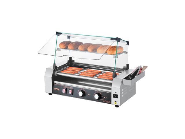 Hot Dog Roller, 12 Hot Dog 5 Rollers, Stainless Steel Sausage Grill Cooker, 750W Commercial Hot Dog Machine with Dual Temp Control, Cover, Side...