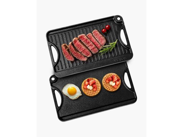 Reversible Grill/Griddle, 14x8.5 inch Pre-Seasoned Cast Iron Griddle, Portable Rectangular Pan with Handle, Family Cookware for Indoor/Outdoor...