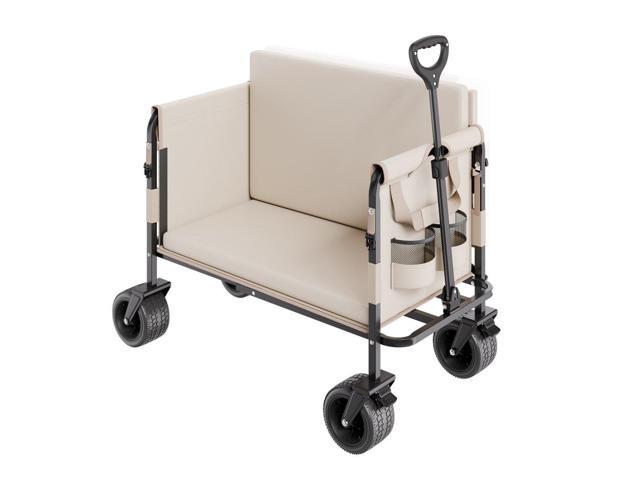 Collapsible Folding Wagon, 550lb Load & 220L, 2 in 1 Foldable Wagon Cart Converts to Bench, Utility Wagon with Adjustable Handle, Outdoor Cart for...