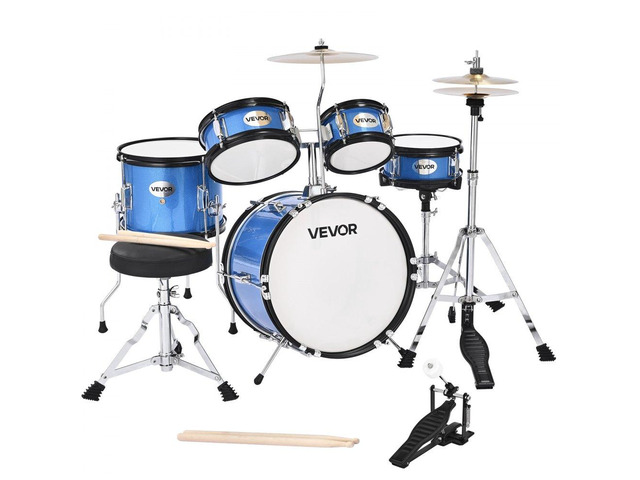 VEVOR Kids Drum Set 5-Piece Junior Musical Drum Kit with 14 in Bass Drum (Blue)
