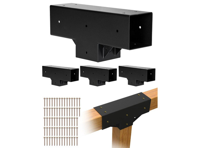 VEVOR 4x4 Inch Pergola Bracket Kit Inner 3.5x3.5 3-Way Woodworks DIY Post 4 pcs