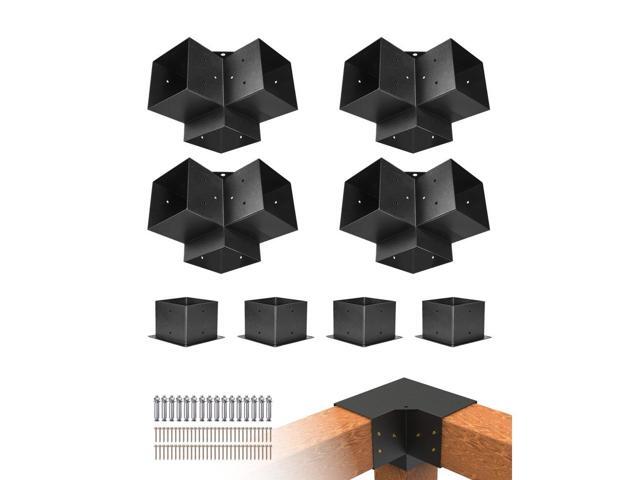 6x6 Inch Pergola Bracket Kit Inner 5.5x5.5 3-Way Brackets 4 Pcs with 4 Bases