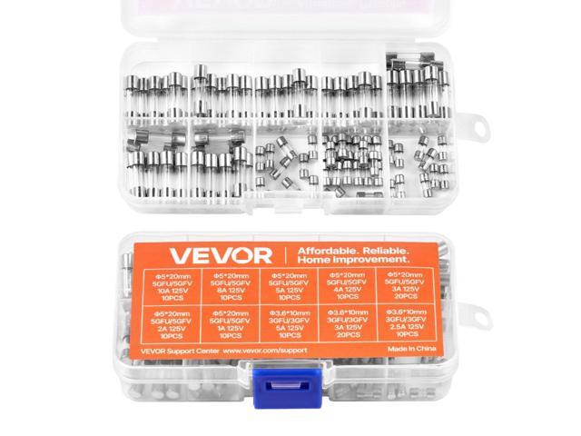 VEVOR 120 Pcs Fast-Blow Glass Fuses Assortment Kit 125V 5 x 20 mm & 3.6 x 10 mm