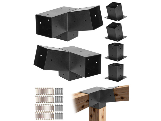 4x4 Inch Pergola Bracket Kit Inner 3.5x3.5 3-Way Slanted Brackets DIY Post
